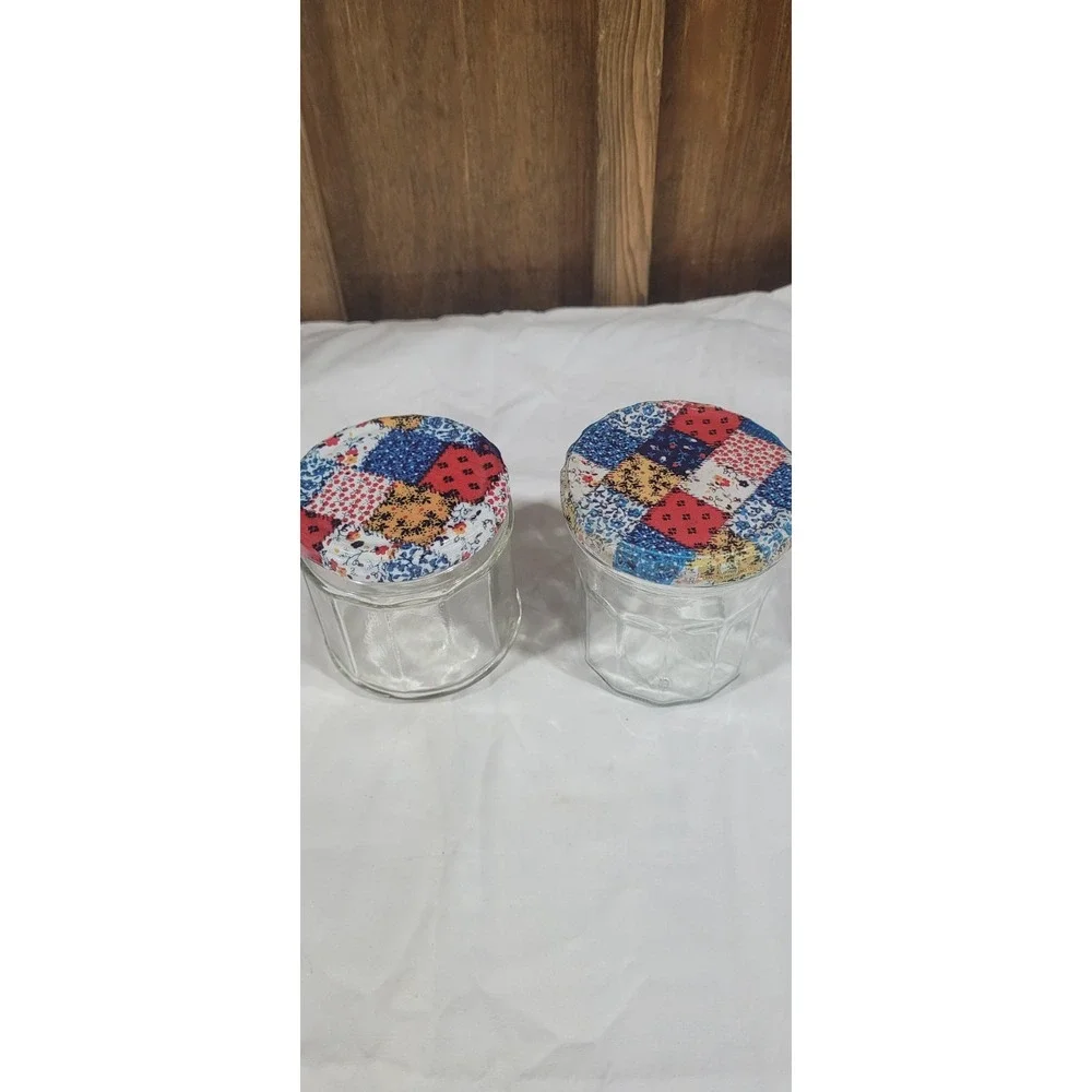 Vintage Anchor Hocking Quilted Patchwork Jelly Jar Set Lot of 2